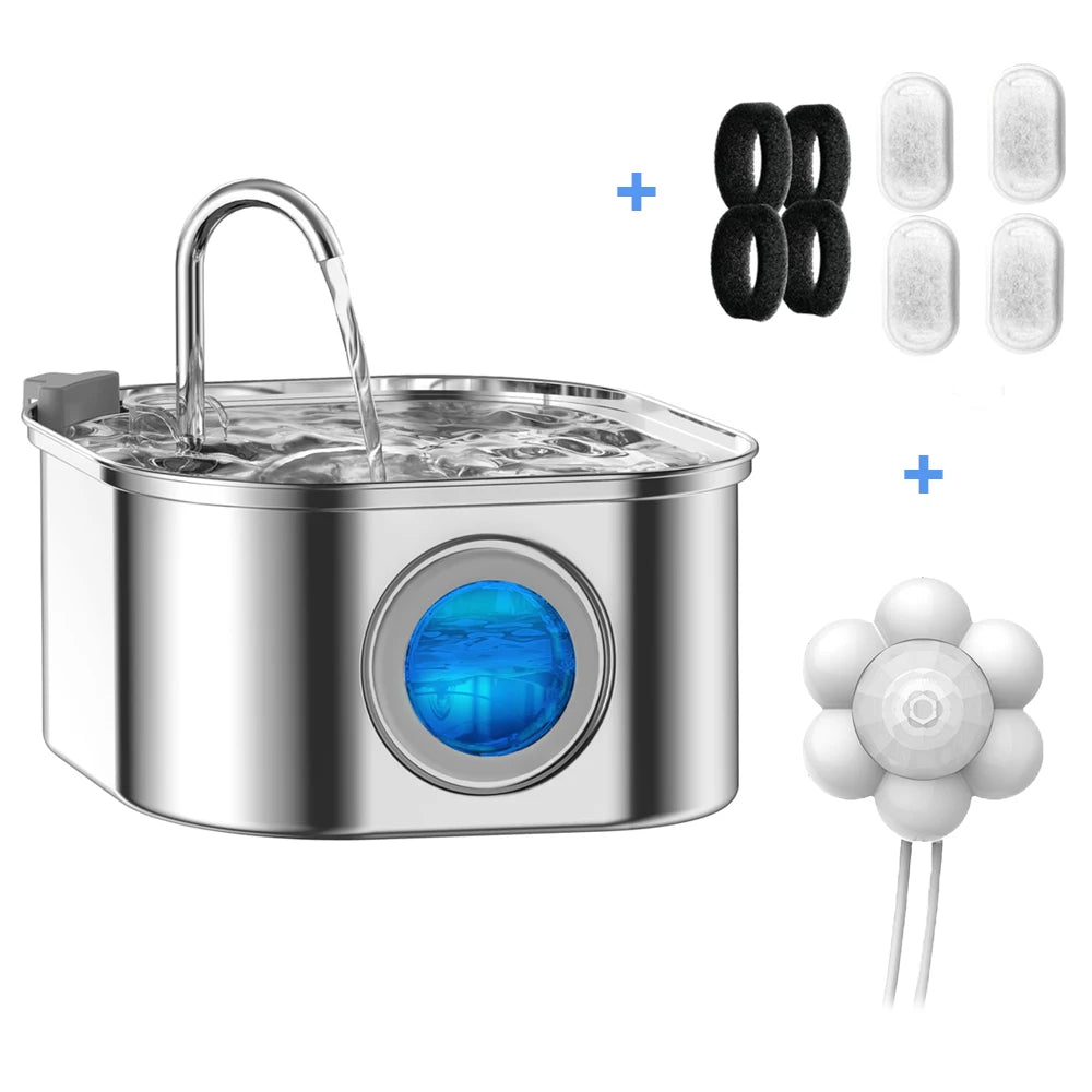3.2L Stainless Steel Pet Water Fountain – Automatic Cat & Dog Water Dispenser with Visual Window, Quiet Smart Drinking Bowl