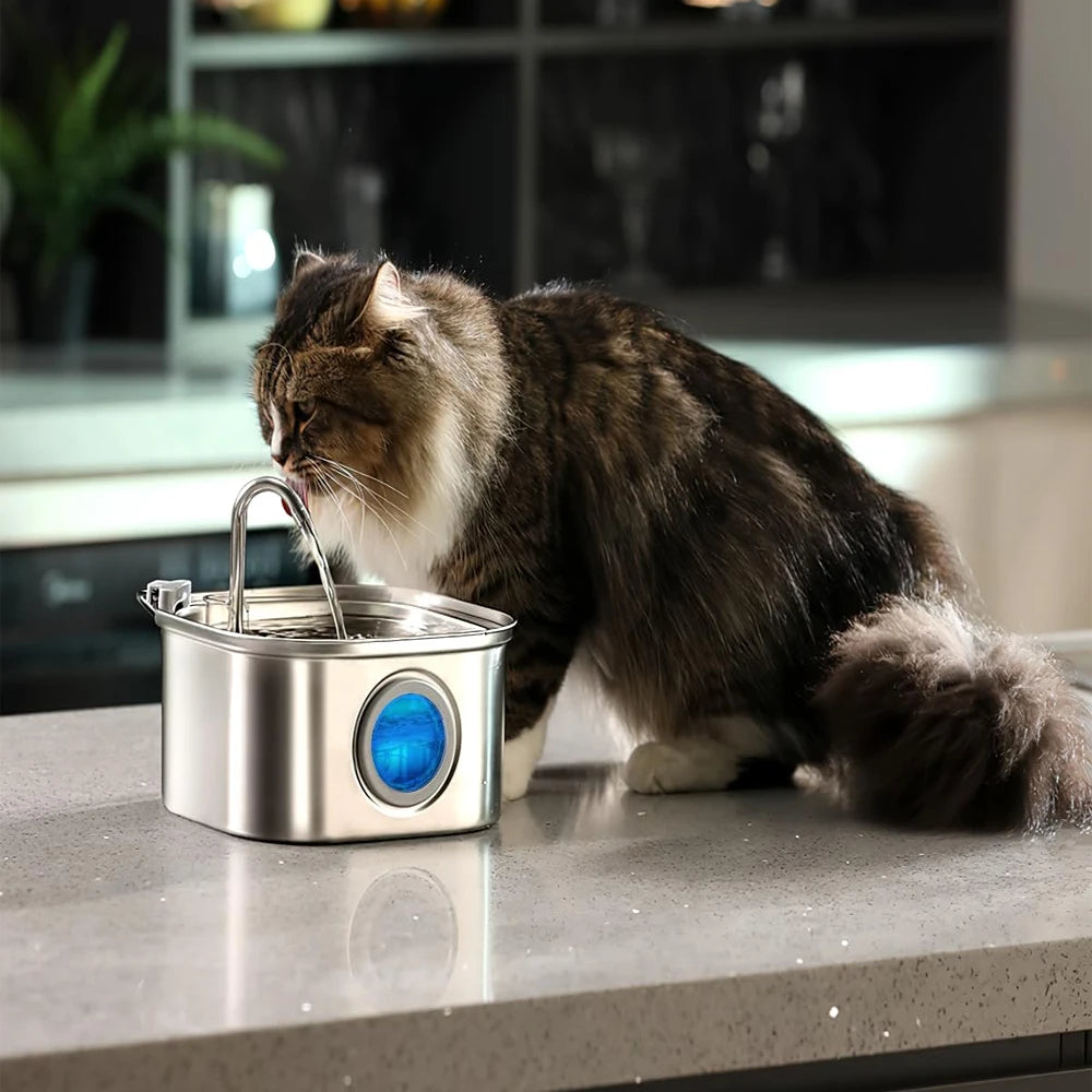 3.2L Stainless Steel Pet Water Fountain – Automatic Cat & Dog Water Dispenser with Visual Window, Quiet Smart Drinking Bowl