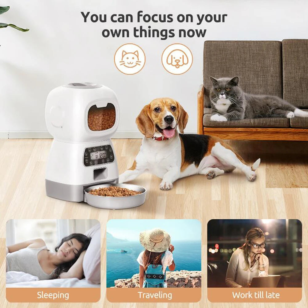 Autofeder 3.5L WiFi Smart Automatic Pet Feeder – Cat & Dog Food Dispenser with App Control, Voice Recorder, Stainless Steel Bowl, Timer Feeding, Dual Power Supply