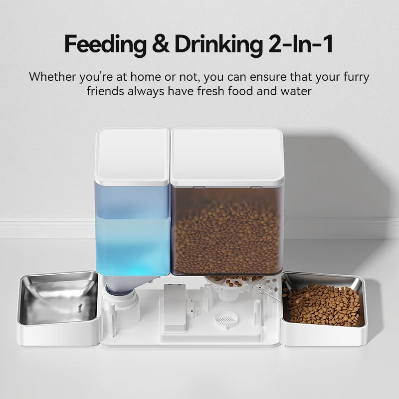 Automatic Pet Feeder Water Fountain 8.5L Button Version Pet Food Dispenser Water Refill 2 in 1 Drinking Feeding Supplies