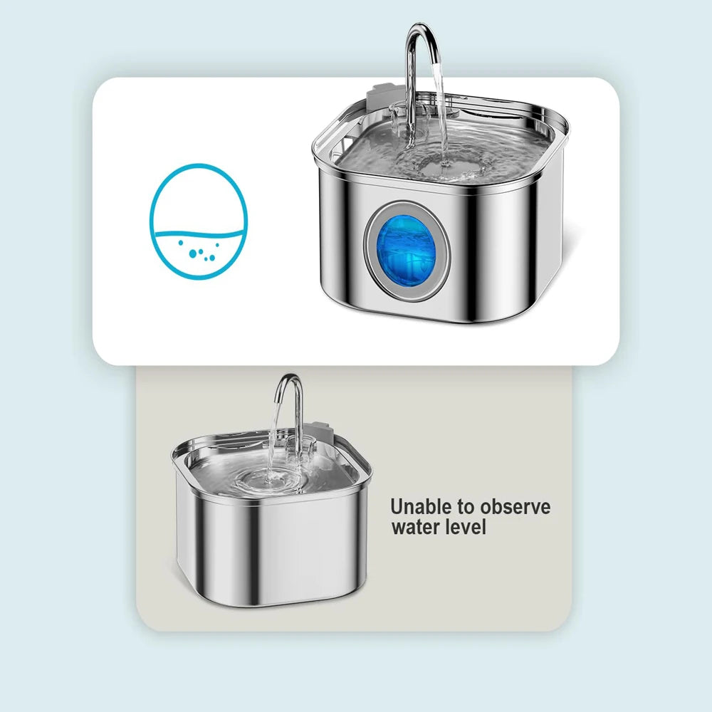 3.2L Stainless Steel Pet Water Fountain – Automatic Cat & Dog Water Dispenser with Visual Window, Quiet Smart Drinking Bowl
