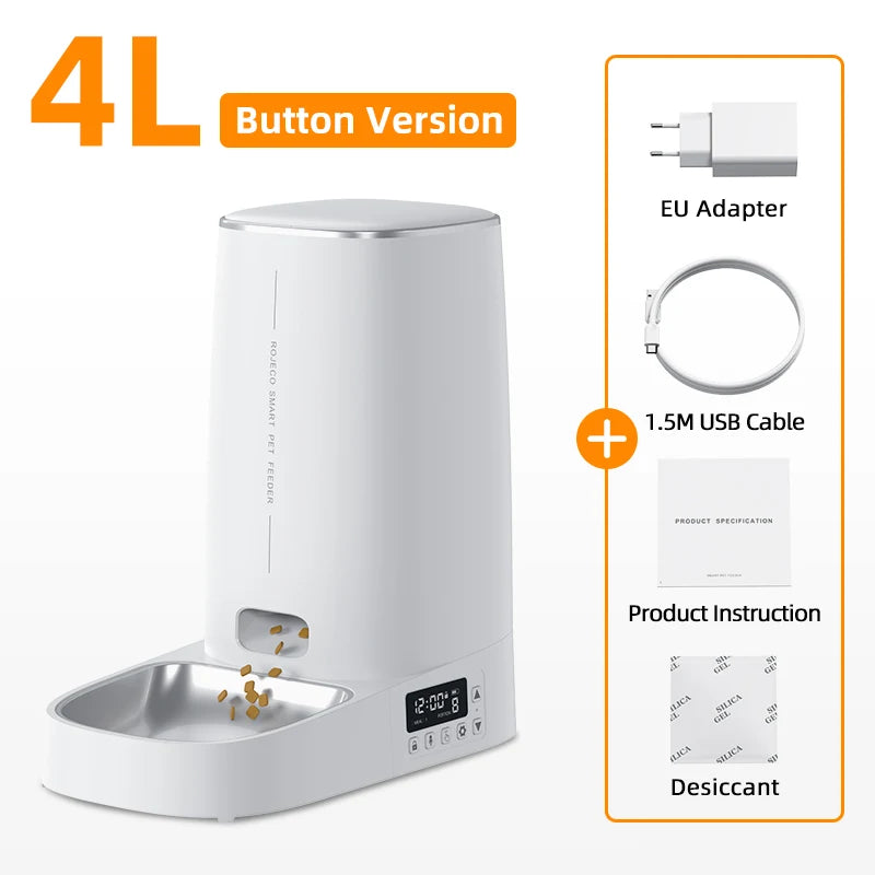 4L Automatic Cat & Dog Feeder – Smart Programmable Kibble Dispenser with LCD Screen, 6 Meals Daily, Battery & USB Power, Button Control