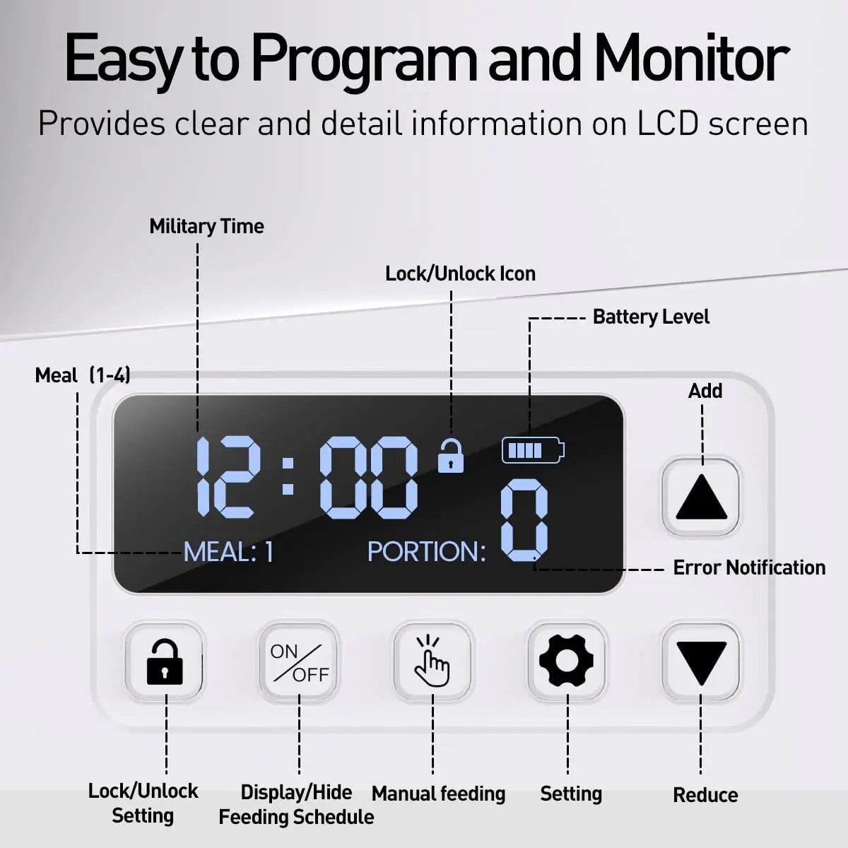 4L Automatic Cat & Dog Feeder – Smart Programmable Kibble Dispenser with LCD Screen, 6 Meals Daily, Battery & USB Power, Button Control