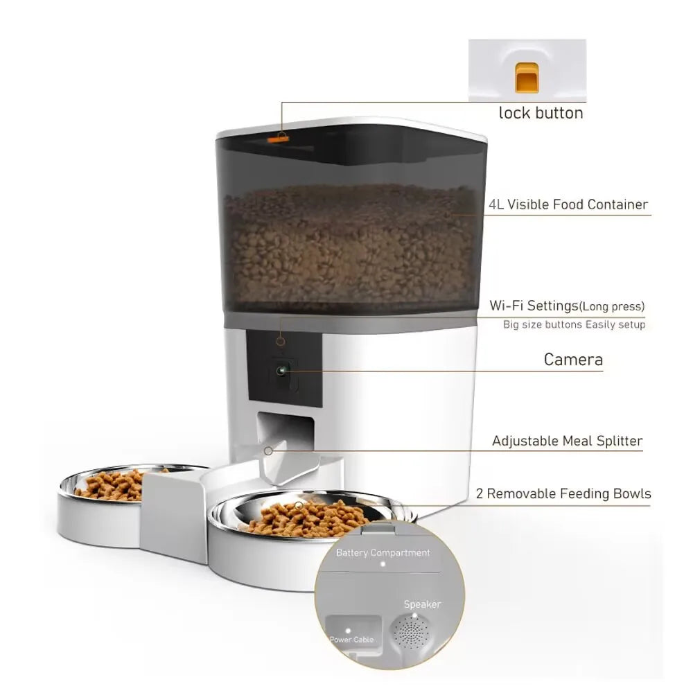 Smart Pet Feeder Double Bowl & Single Bowl 4L ( APP + CAMERA + WIFI )