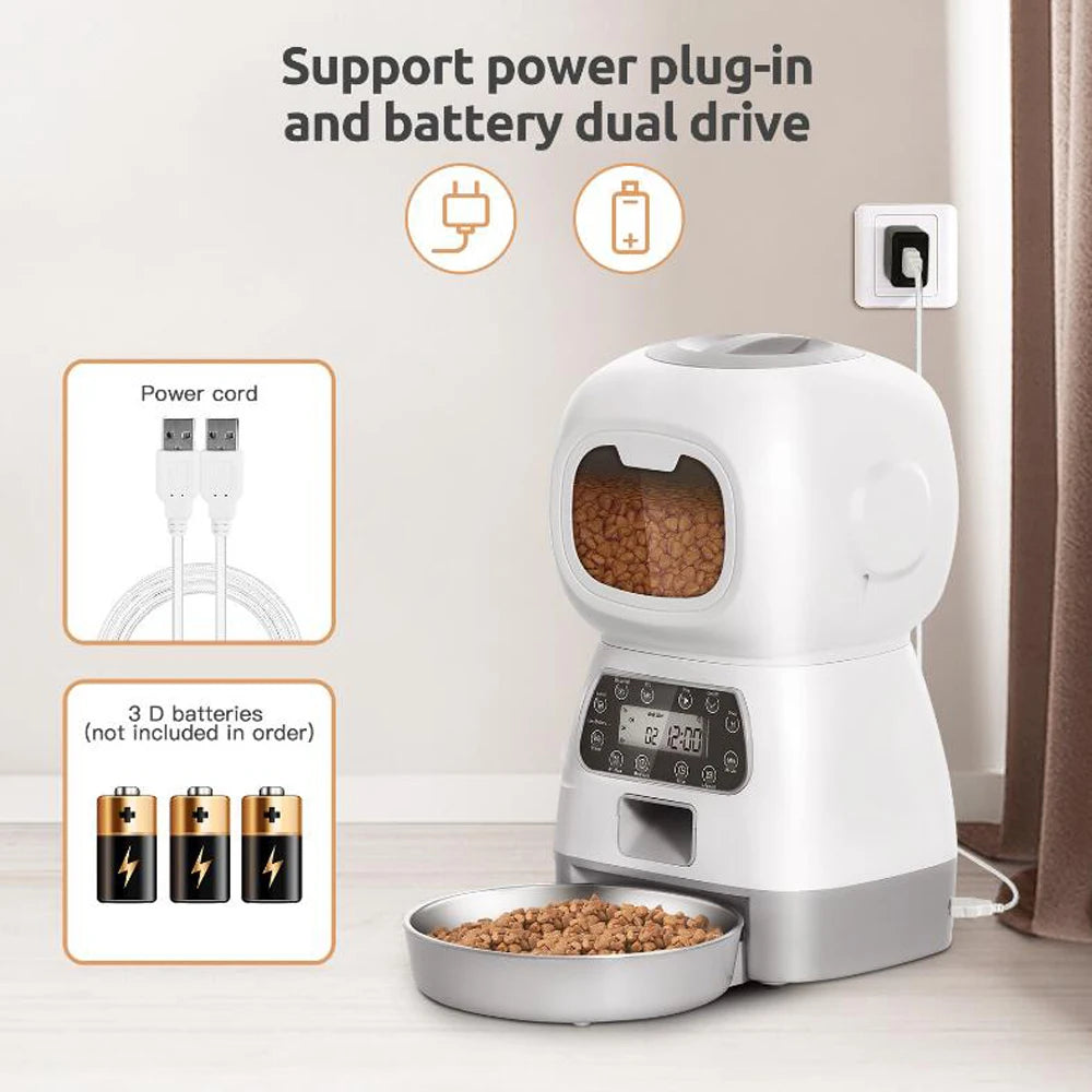 Autofeder 3.5L WiFi Smart Automatic Pet Feeder – Cat & Dog Food Dispenser with App Control, Voice Recorder, Stainless Steel Bowl, Timer Feeding, Dual Power Supply