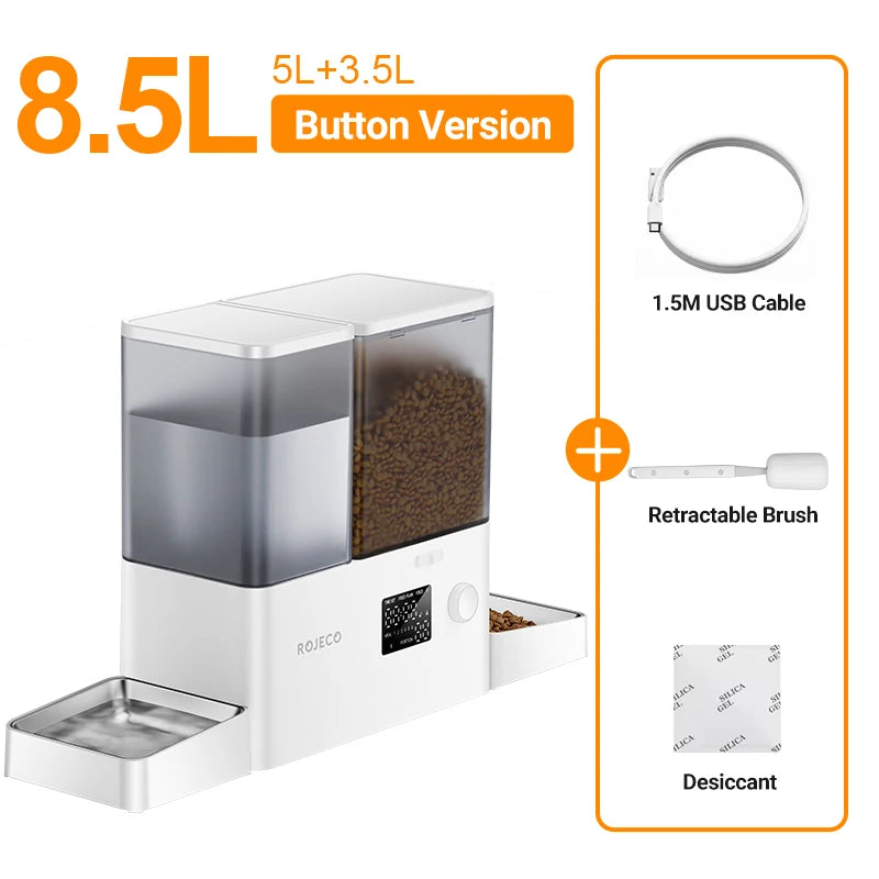 Automatic Pet Feeder Water Fountain 8.5L Button Version Pet Food Dispenser Water Refill 2 in 1 Drinking Feeding Supplies