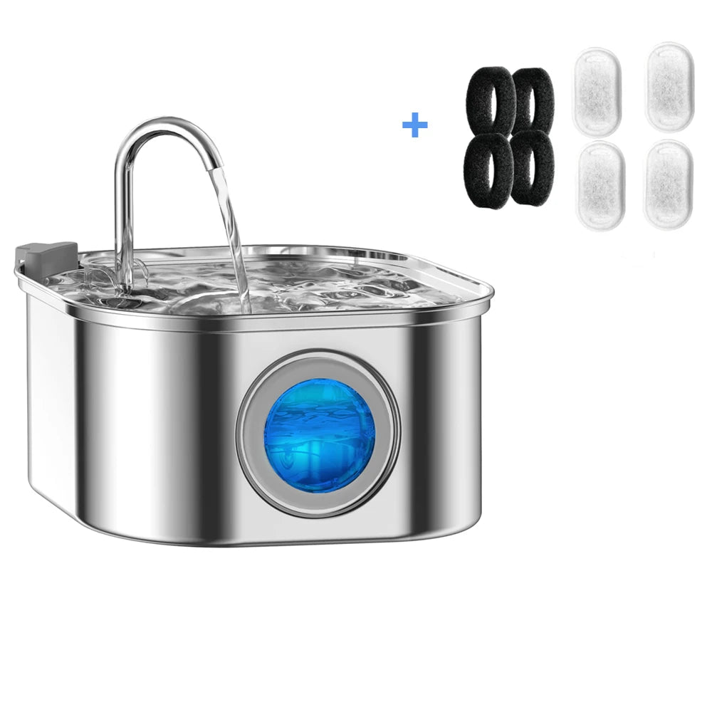 3.2L Stainless Steel Pet Water Fountain – Automatic Cat & Dog Water Dispenser with Visual Window, Quiet Smart Drinking Bowl